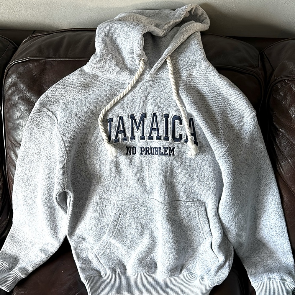 Light grey hoodie. Jamaica. No Problem.